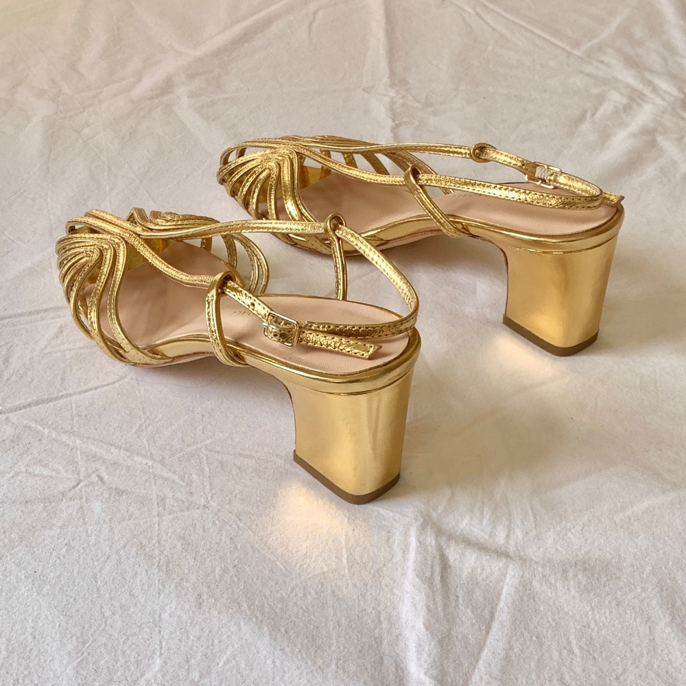 Loeffler Randall Priscilla Leather Heels Gold 7 - Picture 3 of 13